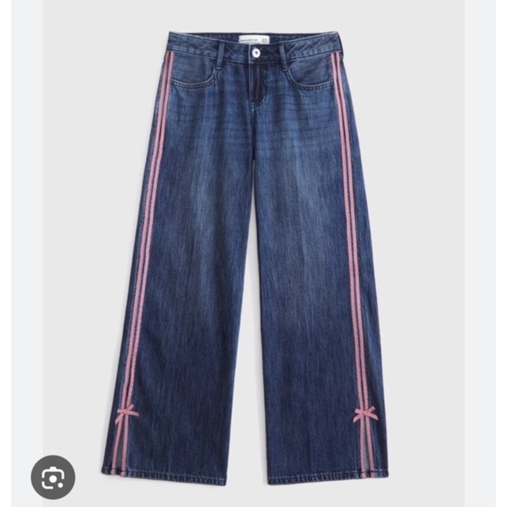Abercrombie & Fitch Girls' Dark Blue Denim Jeans with Pink Side Stripes